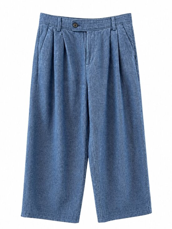 Banana Republic Pants - Banana Republic Linen Blend Wide Leg Pants Petite 8 Blue Herringbone High Rise